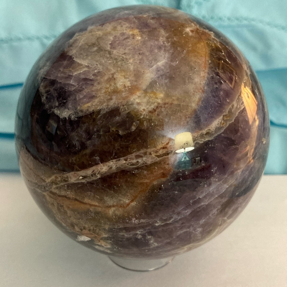 Dream Amethyst Sphere. NWOT 11 1/2” Round. Super purple and brown coloring.
